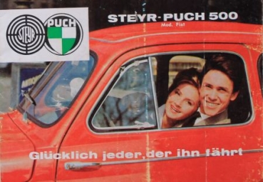 Steyr-Puch 500 Modellprogramm 1960 "Glücklich jeder der ihn fährt" Automobilprospekt (7875)